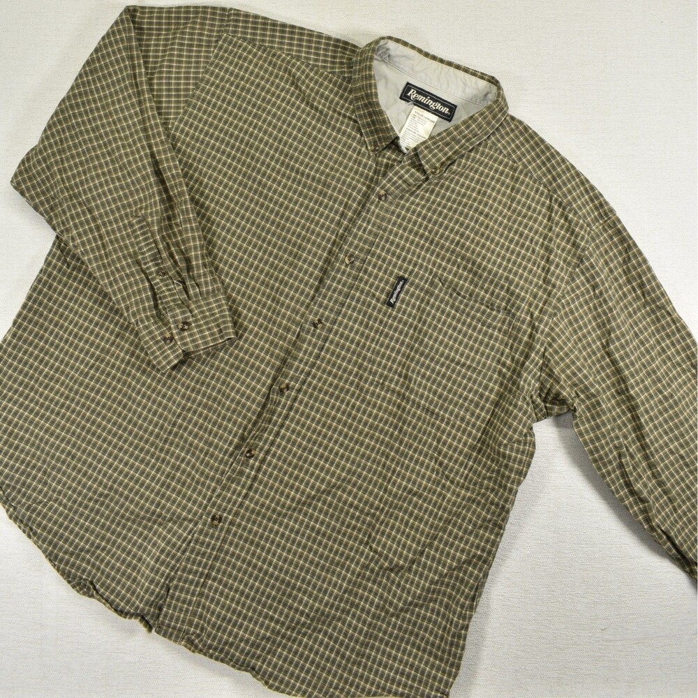 Remington Green Check Long Sleeve Button Up Shirt Size 2XL XXL Field Hunting